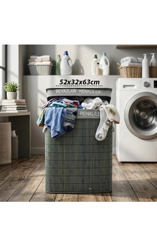 Gri Dikdörtgen 2 Bölmeli 52x32cm Y:63cm Bambu Ahşap Kirli Çamaşır Sepeti Kumaş Çantalı İp Kulp 5580 Gri Dikdörtgen 2 Bölmeli 52x32cm Y:63cm Bambu Ahşap Kirli Çamaşır Sepeti Kumaş Çantalı İp Kulp 5580