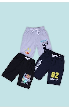 Panios Kids 3'lü Smile-sk-82 Start Baskılı Erkek Çocuk Çift Cepli Gri-siyah-lacivert Şort Çok Renkli