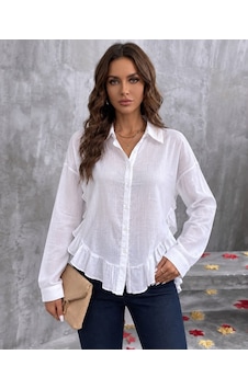 Butik İstanbul Turuncu Volanlı Gömlek Beyaz Butik İstanbul Turuncu Volanlı Gömlek Beyaz