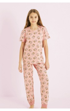 Siyah İnci Kız Çocuk %100 Pamuk Ayıcık Baskılı Bisiklet Yaka Pijama Takım25110055 Pudra Siyah İnci Kız Çocuk %100 Pamuk Ayıcık Baskılı Bisiklet Yaka Pijama Takım25110055 Pudra