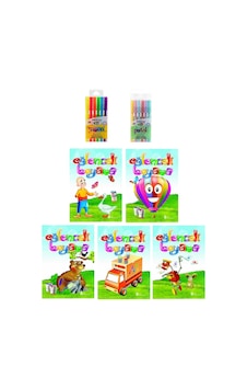 3-6 Yaş Eğlenceli Boyama Kitapları 5 Li +pensan Kids 12 Li Keçeli Boya