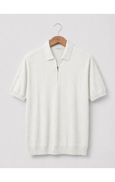 Yarım Fermuarlı Premium Polo Yaka Triko Tişört - Pamuk & Tensel Kırık Beyaz Yarım Fermuarlı Premium Polo Yaka Triko Tişört - Pamuk & Tensel Kırık Beyaz