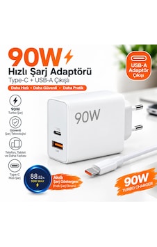 90w Turbo Saniyeli Usb To Typc-e Şarj Aleti 1-Beyaz 90w Turbo Saniyeli Usb To Typc-e Şarj Aleti 1-Beyaz