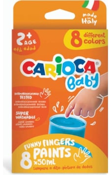 Carioca Bebek Parmak Boyası 8 Renk 8x50 ML Süper Yıkanabilir 2+ Y Carioca Bebek Parmak Boyası 8 Renk 8x50 ML Süper Yıkanabilir 2+ Y