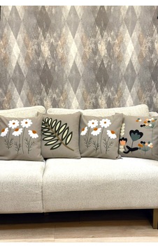4 Lü Dekoratif Pamuklu Çift Katlı Kırlent Kılıfı Seti Çiçek Papatya Yaprak Modern Boho Etnik Bej Bej 4 Lü Dekoratif Pamuklu Çift Katlı Kırlent Kılıfı Seti Çiçek Papatya Yaprak Modern Boho Etnik Bej Bej