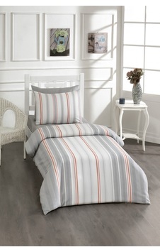 Pamuklu Krem Tek Kişilik Çarşaflı Nevresim Takımı 160x220 Gri