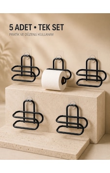 Delmeden Monte Tuvalet Kağıdı Askısı Siyah Metal Yapışkanlı Banyo Kağıtlığı 5 Li Set Delmeden Monte Tuvalet Kağıdı Askısı Siyah Metal Yapışkanlı Banyo Kağıtlığı 5 Li Set