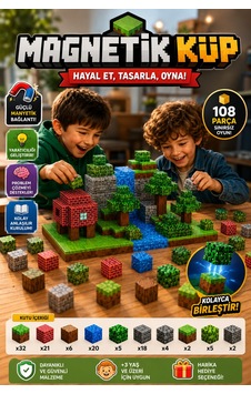 Minecraft Manyetik Küp Bloklar 108 Parça Temalı Yapı Seti 3 Boyutlu Renkli Mıknatıslı Eğitici Zeka Geliştirici Oyuncak Minecraft Manyetik Küp Bloklar 108 Parça Temalı Yapı Seti 3 Boyutlu Renkli Mıknatıslı Eğitici Zeka Geliştirici Oyuncak