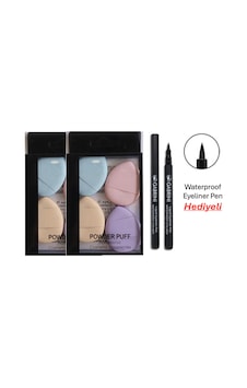 Makyaj Pufu 4'lü X 2 Adet - Waterproof Eyeliner Pen Hediyeli Makyaj Pufu 4'lü X 2 Adet - Waterproof Eyeliner Pen Hediyeli