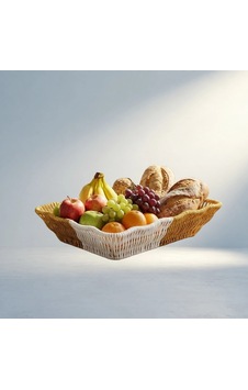 Çift Renkli Plastik Rattan Ekmek Sepeti 1 Adet Mutfak Düzenleyici Acı Kahverengi