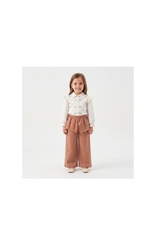 Ministok Miss Ladies Fiyonk Nakışlu Gömlek Pantolon 2 Li Takım Kahverengi Ministok Miss Ladies Fiyonk Nakışlu Gömlek Pantolon 2 Li Takım Kahverengi