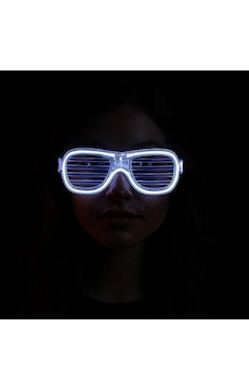 Beyaz Led Işıklı Parti Gözlüğü - Neon Glow Şerit Gözlük 3 Modlu