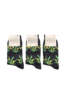 Lukitus Unisex Eğlenceli Yaprak Desenli Soket Çorap 6 Adet Lacivert