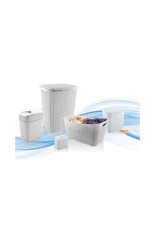 5 Parça Örgü Desenli Plastik Banyo Seti Çamaşır Sepeti Deterjanlık Çöp Kovası Klozet Fırçası - Gri Açık Ahşap 5 Parça Örgü Desenli Plastik Banyo Seti Çamaşır Sepeti Deterjanlık Çöp Kovası Klozet Fırçası - Gri Açık Ahşap