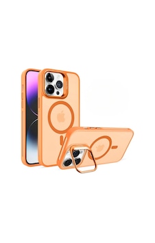 Apple Uyumlu iPhone 16 Pro Magsafe Stantlı Premium Kılıf Lens Turuncu Apple Uyumlu iPhone 16 Pro Magsafe Stantlı Premium Kılıf Lens Turuncu