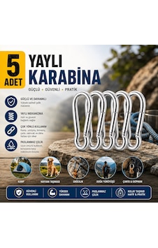 5 Adet M4 Yaylı Karabina Kanca Seti, Paslanmaz Çelik Karabina Klips, Kamp Çadır Çanta Anahtarlık Askı Kancası