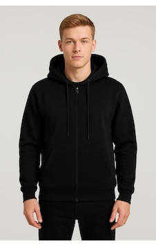 Classics Men Classics Unisex Tam Fermuarlı Kapşonlu Ceket - 7389 Siyah