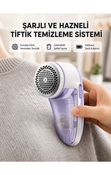 Şarjlı Tiftik Temizleyici - Çıkarılabilir Hazneli, Anti-statik Fırçalı, Usb Şarjlı Şarjlı Tiftik Temizleyici - Çıkarılabilir Hazneli, Anti-statik Fırçalı, Usb Şarjlı