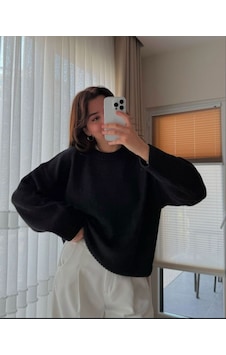 Kozia Outdoors Bisiklet Yaka Oversize Triko Kazak Siyah Kozia Outdoors Bisiklet Yaka Oversize Triko Kazak Siyah