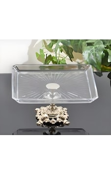 Daisyglass Metal Ayaklı Kare Sunum Servis Tabağı Şeffaf