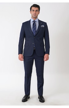 Efor Slim Fit Mono Yaka Çift Yırtmaç Esnek Yünlü Lacivert Takım Elbise Tk 947