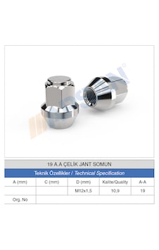 20 Adet 19 Anahtar Çelik Jant BİJON Somunu 12X1.5 20 Adet 19 Anahtar Çelik Jant BİJON Somunu 12X1.5