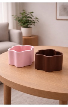 Çiçek Formlu Dekoratif Organizer İki Adet Masaüstü Düzenleyici 3d Baskı Pembe