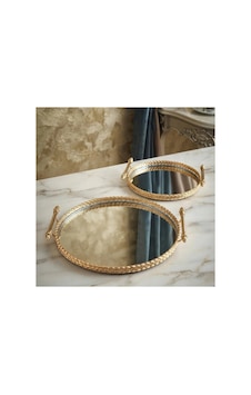 Vintage Dekoratif Jardinyer Aynalı Gold Yuvarlak 2 Li Tepsi Altın Vintage Dekoratif Jardinyer Aynalı Gold Yuvarlak 2 Li Tepsi Altın
