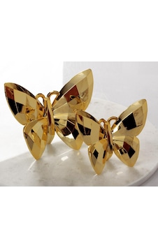 Akrilik Kristal Kesim 2'li Biblo Kelebek Gold Sarı 12 Cm X 14 Cm