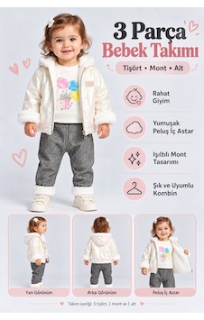 Ahengim Kız Bebek 3 Parça Takım Peluş Detaylı Kapüşonlu Parlak Mont Baskılı Üst Desenli Pantolon Ak1019 Beyaz Ahengim Kız Bebek 3 Parça Takım Peluş Detaylı Kapüşonlu Parlak Mont Baskılı Üst Desenli Pantolon Ak1019 Beyaz