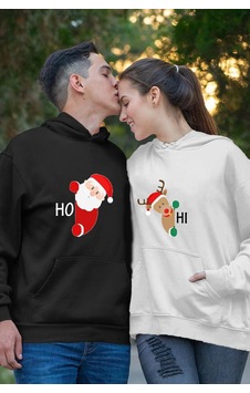 Merkür Store Yılbaşı Özel Sevgili Kombini Kapüşonlu Sweatshirt Beyazsiyah