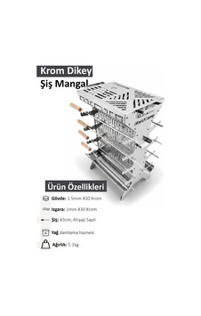 Krom Dikey Şiş Mangal 8 Şiş, Taşıma Çantalı Krom Dikey Şiş Mangal 8 Şiş, Taşıma Çantalı