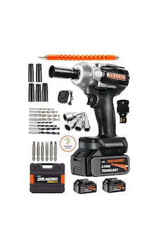 Dragro Alman 450NM DRG-598VF 20 AH Kömürsüz Çift Bataryalı Somun Sökme Sıkma Makinesi 32 Parça Full Setli Siyah