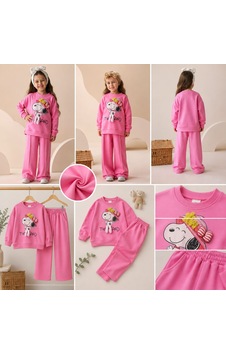 Mila Mood Kız Çocuk Pembe Figür Baskılı Eşofman Takımı Sweatshirt Bol Paça Alt Eşofman 2'li Takım Mila Mood Kız Çocuk Pembe Figür Baskılı Eşofman Takımı Sweatshirt Bol Paça Alt Eşofman 2'li Takım