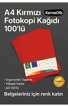 Kırmızı Renk A4 Fotokopi Kağıdı 100'lü Yüksek Kalite Kırmızı Renk A4 Fotokopi Kağıdı 100'lü Yüksek Kalite