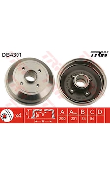 TRW DB4301 Fren Kampanası Corsa C 00- Abssız TRW DB4301 Fren Kampanası Corsa C 00- Abssız