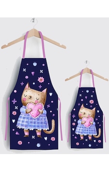 Ays Home Kalpli Kedi Anne Çocuk 2'li Mutfak Önlüğü Seti Ays Home Kalpli Kedi Anne Çocuk 2'li Mutfak Önlüğü Seti
