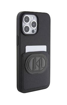 Apple Uyumlu iPhone 15 Pro Max  Kılıf Karl Lagerfeld Kartlıklı Saffiano K&l Patch  Lisanslı Siyah
