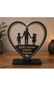 Kişiye Özel Babalar Günü Hediyesi Ahşap Kalp Dekor 18x15 Cm 6 Mm Mdf Lazer Kesim