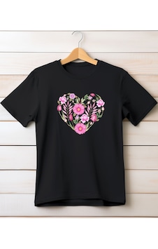 Aselinda Kadın Kalpli Çiçek Baskılı T-shirt Siyah Aselinda Kadın Kalpli Çiçek Baskılı T-shirt Siyah