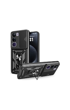 Teleplus Vivo V40 Lite Kılıf Magnetik Standlı Kamera Korumalı Slide Sürgülü Cover Kapak Siyah Teleplus Vivo V40 Lite Kılıf Magnetik Standlı Kamera Korumalı Slide Sürgülü Cover Kapak Siyah