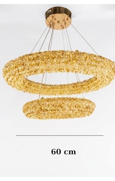 Çift Katlı Amber Kristal Taşlı Modern Led Halka Avize Gold 1 Çift Katlı Amber Kristal Taşlı Modern Led Halka Avize Gold 1