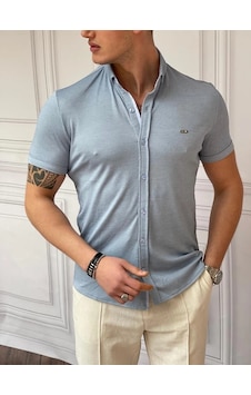 Modefendi Slimfit Merserize Pamuk Kısa Kollu Gömlek Mavi Modefendi Slimfit Merserize Pamuk Kısa Kollu Gömlek Mavi