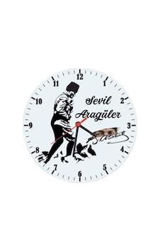Atatürk Siluetli Isim Baskılı Duvar Saati Beyaz - Siyah Atatürk Siluetli Isim Baskılı Duvar Saati Beyaz - Siyah