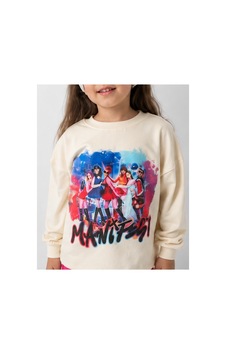 Mila Mood Kız Çocuk Fuşya Bol Paça Eşofman Takımı Manifest Baskılı Ekru Sweatshirt 2'li Takım Ekru- Pembe