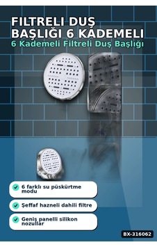 Filtreli Duş Başlığı 6 Kademeli Su Püskürtme Geniş Panel Silikon Nozullu Beyaz Bx-316062 Diğer Filtreli Duş Başlığı 6 Kademeli Su Püskürtme Geniş Panel Silikon Nozullu Beyaz Bx-316062 Diğer