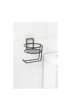 Yapışkanlı Tuvalet Kağıtlığı - Mat Siyah Metal, Delmeden Montaj 16.5 x 12.2 x 11.2 CM