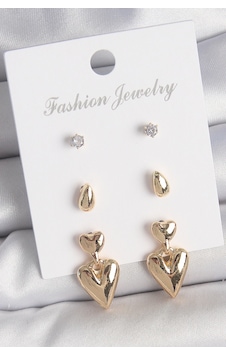 Pirinç Gold Renk Zirkon Taşlı Sallantılı Kalp Model 3 Çift Kadın Küpe Seti çok renkli Pirinç Gold Renk Zirkon Taşlı Sallantılı Kalp Model 3 Çift Kadın Küpe Seti çok renkli