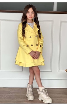 Riccotarz Kız Çocuk Çiçek Desenli Piliseli Limon Sarısı Trençkotlu Elbise Sarı Riccotarz Kız Çocuk Çiçek Desenli Piliseli Limon Sarısı Trençkotlu Elbise Sarı