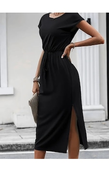 Veraura Lifestyle Kadın Kısa Kollu Yakası Açık Belden Kuşaklı Yandan Yırtmaçlı Midi Viskon Elbise Siyah Veraura Lifestyle Kadın Kısa Kollu Yakası Açık Belden Kuşaklı Yandan Yırtmaçlı Midi Viskon Elbise Siyah